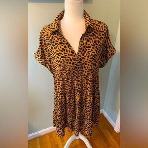 Umgee animal print mini tiered dress, size M